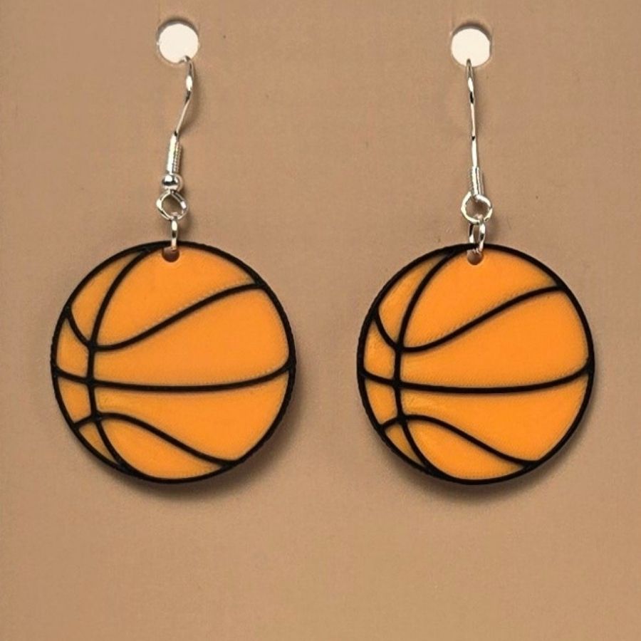 Boucle d'oreille en forme de Ballon Basketball avec crochets hypoallergéniques sans nickel